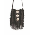 Full Flap Leather Handbag w/ Three Conchos & Fringe